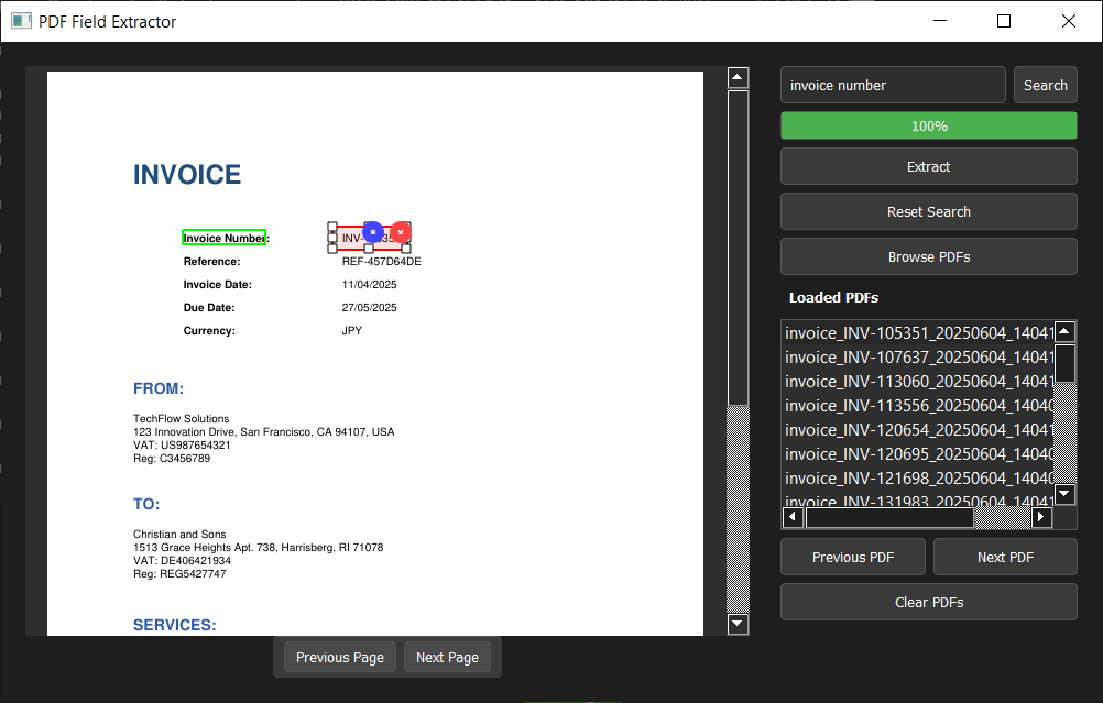 PDF Field Extractor selected PDF Field Extractor selected